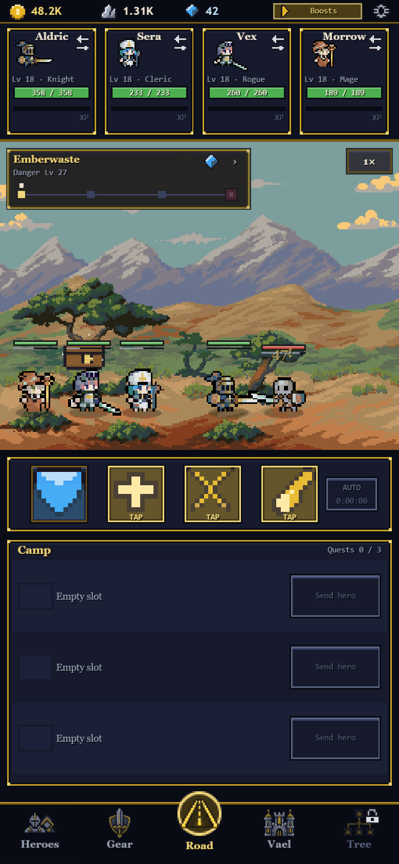 A full party fighting in Emberwaste