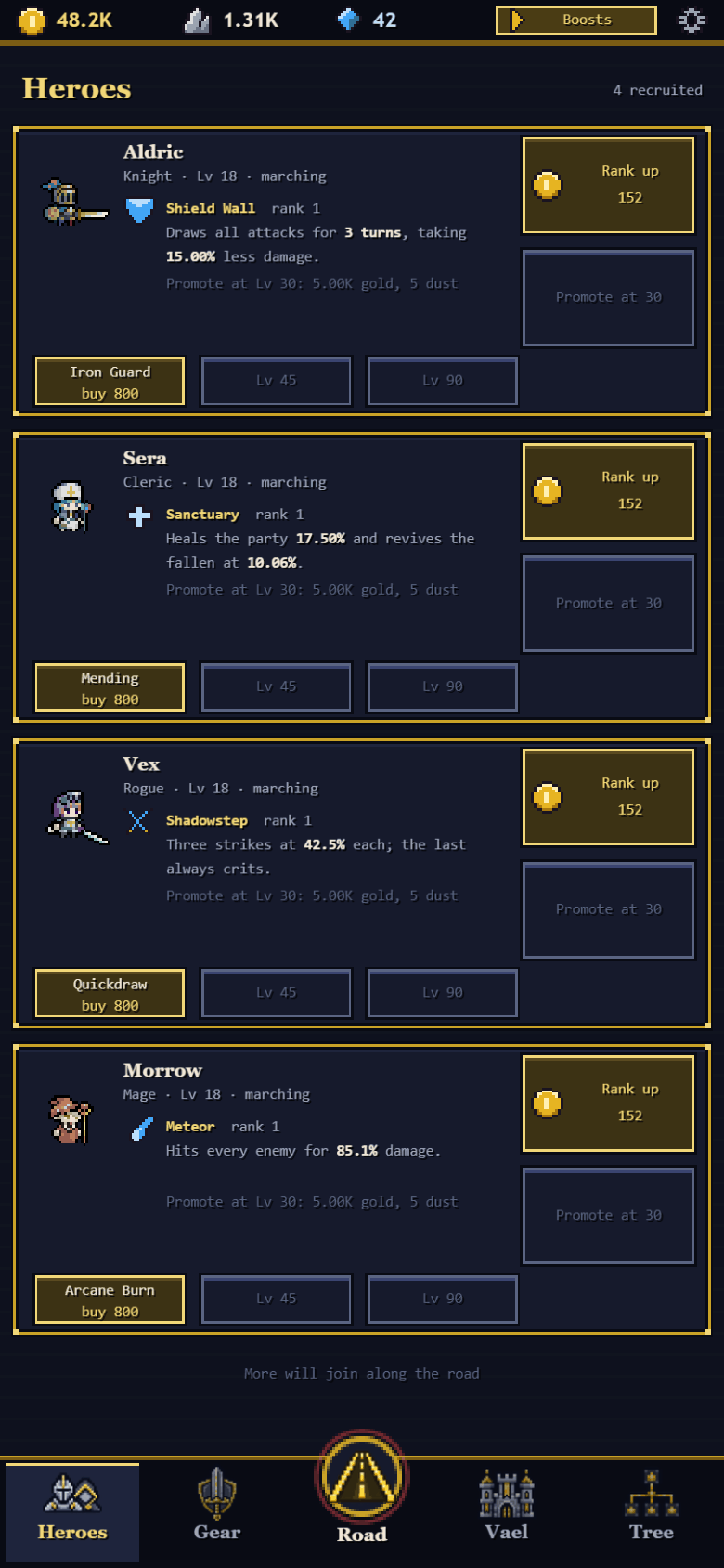 The Heroes screen